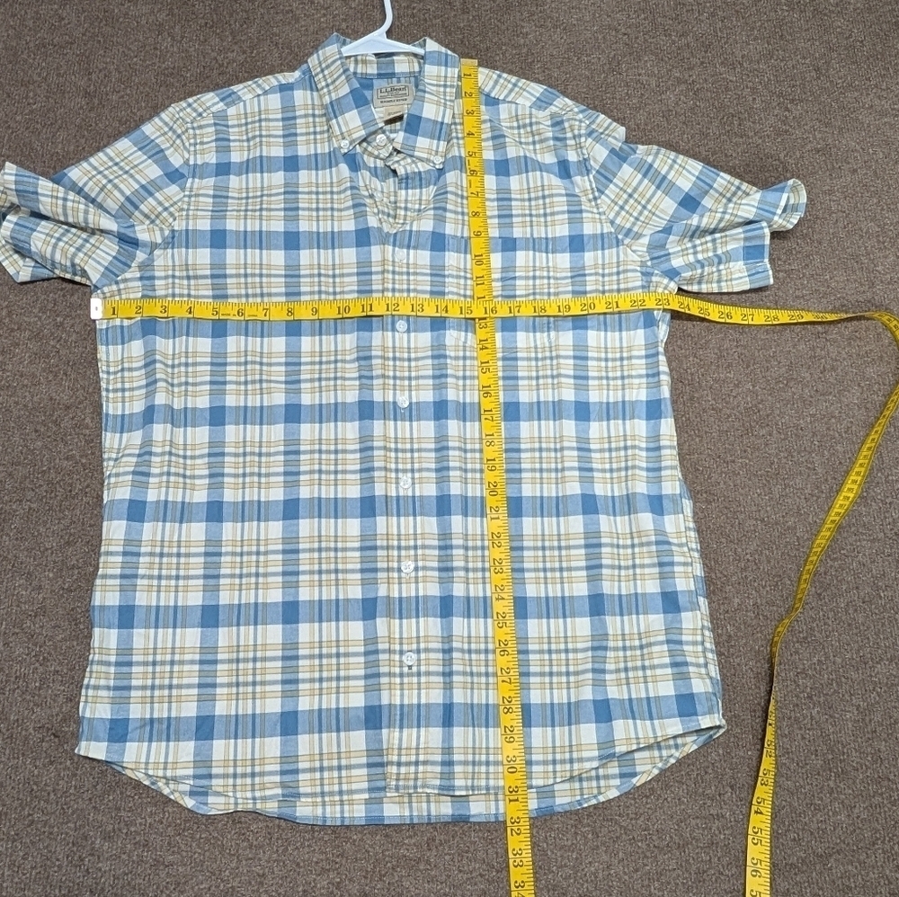 L.L. Bean Men's Large Tall Oxford Plaid Button Down Short Sleeve Shirt - Picture 7 of 7
